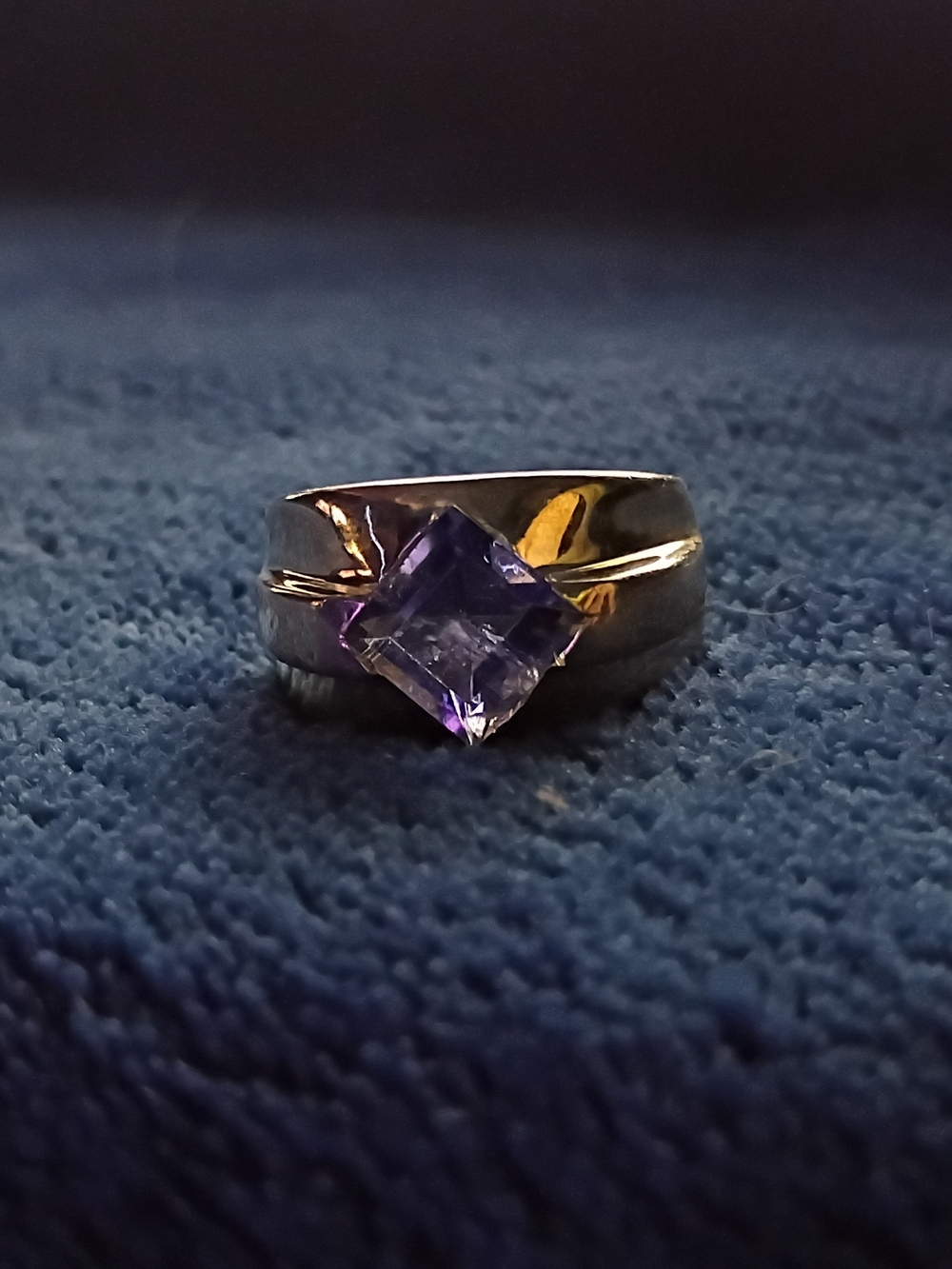 Sterling Silver Ring with Square Amethyst Gemstone
